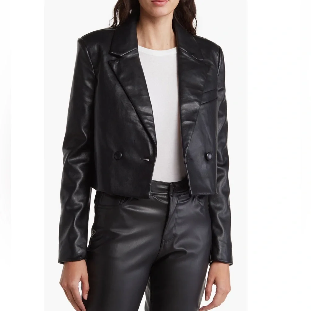 Avec Les Filles faux leather double breasted crop jacket size medium - Picture 2 of 9